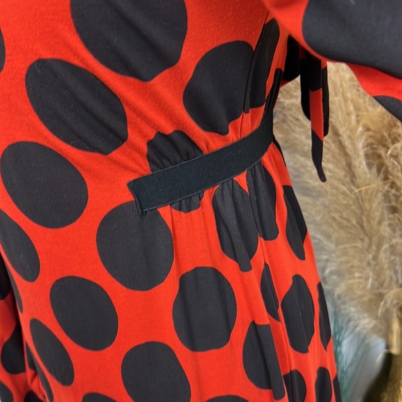 Zara Orange-red Black Chic Polka Dot Asymmetrical dress midi scarf S black label - Picture 7 of 17